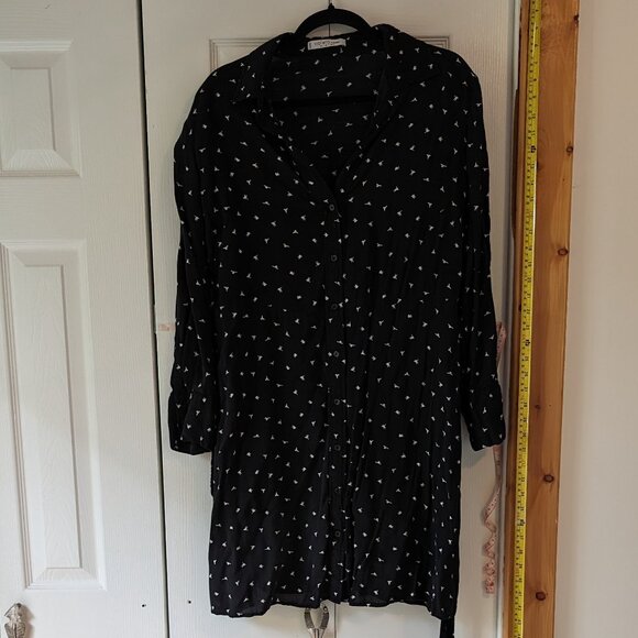 Black with white bird polka dot shirt dress with belt 14 - Picture 1 of 9